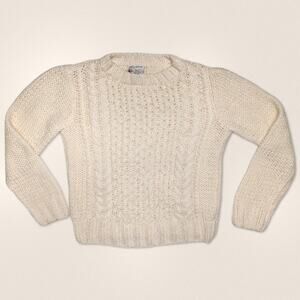 Vintage Grandma Handknit Cream Sweater by Rendezvous Size Medium